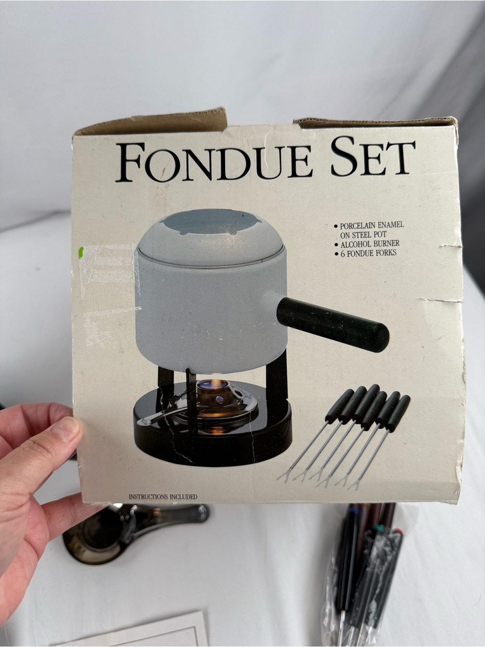 Roshco White and Black Fondue Set - Complete Serving Kit - Picture 2 of 9